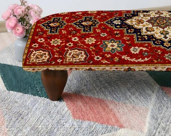 Pouf style sud-ouest, tabouret chic rembourré pour entrée, tissu écologique, décor imprimé style ethnique