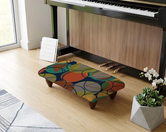 Pouf éclectique, tabouret rembourré imprimé pour sous-bureau, pieds en bois, petit décor rustique