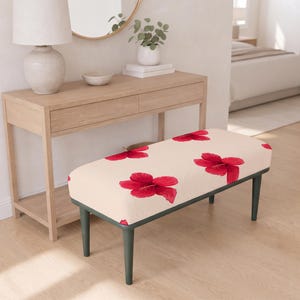 Desert wave print upholstered bench, perfect for reading nook, spring refresh