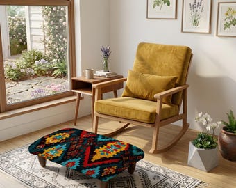 Tabouret rembourré style ethnique, tabouret d'appoint unique pour la chambre, tissu écologique, magnifique décoration bohème