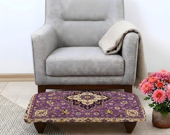 Repose-pieds rustique, petit banc moderne à placer sous un bureau, décoration de chambre, joli motif kilim