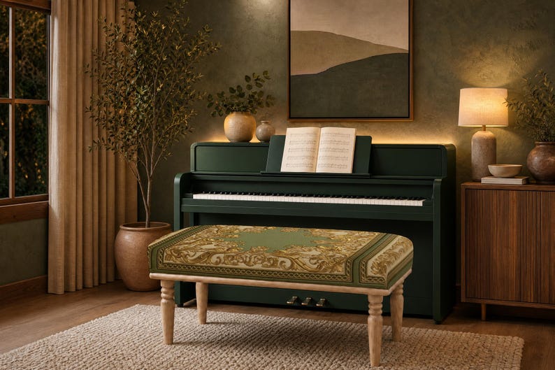 Patchwork pattern ottoman bench, perfect for guest room, summer porch, solid wood frame design afbeelding 1