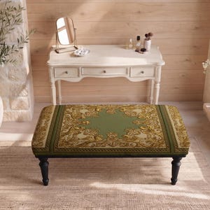 Patchwork pattern ottoman bench, perfect for guest room, summer porch, solid wood frame design afbeelding 10