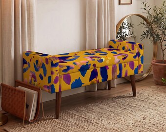 Printed Storage Bench, Geometric Pattern, Hallway Furniture, Cozy Winter Decor