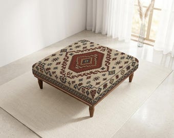 Farmhouse Decor, Oriental Pattern, Statement Piece, Square Ottoman