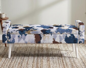 Upholstered Hallway Bench, Colorful Print, Toy Box, Cozy Winter Decor, Hidden Storage