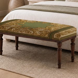Patchwork pattern ottoman bench, perfect for guest room, summer porch, solid wood frame design afbeelding 7