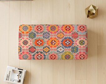 Petit banc bohème, tabouret bas d'appoint pour coin lecture, cadeau de pendaison de crémaillère, décoration rustique chic