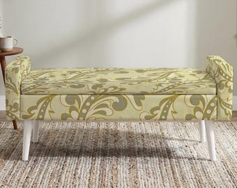 Eclectic Storage Bench, Global Decor, Entryway Seating, Gift for Mom, Printed Fabric