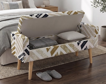 Gemusterte Aufbewahrungsbank, geometrisches Muster, Aufbewahrungsmöglichkeit für Zuhause, Einzugsgeschenk