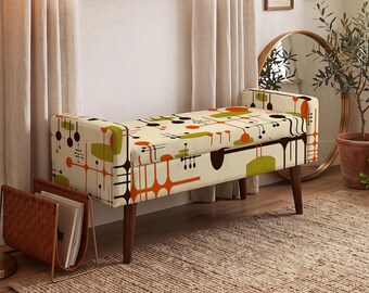 Abstract Print Bench, Blanket Storage, Kilim Pattern, Anniversary Gift