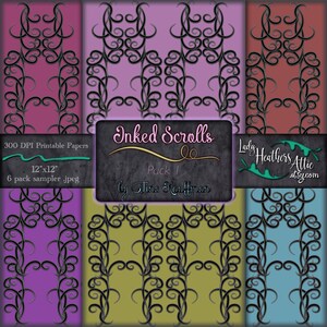 Scrollwork India, papel digital moderno, cores brilhantes, papel para scrapbook para impressão, download instantâneo, arte digital, decupagem