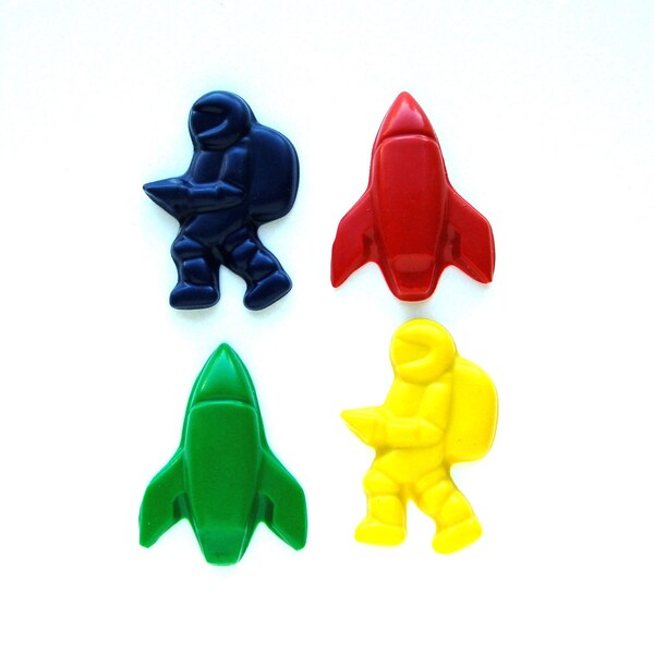 Space Party Favors - Reshaped Recycled Crayons - Package of 12 Rocket Ship Astronaut Crayons - Great for Toddler and Kids Partys