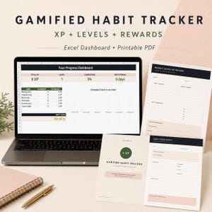 Gamified ADHD Habit Tracker, XP Reward Dashboard, 30 Day Routine Planner, Printable PDF and Excel Spreadsheet