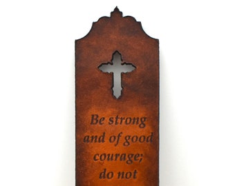 Christian Leather Bookmark with Joshua 1:9 Engraved NKJV Bible Verse, Christian Gifts, Leather Gifts, Bible Verse Bookmark, Made to Order