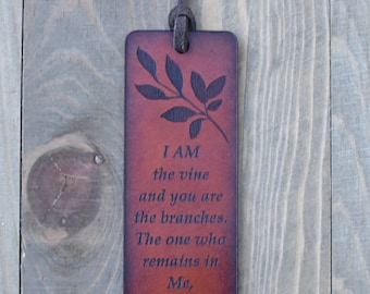Christian Leather Bookmark - Bible Verse Leather Bookmark with John 15:5 - Christian Bookmark with Tassel - Leather Gifts - Made to Order