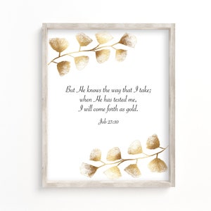 Ich werde als Gold hervorkommen - Hiob 23:10 - Bibel Vers Wand Kunst zum ausdrucken - Christliches Geschenk - Digitaler Download - Eukalyptus Zweig