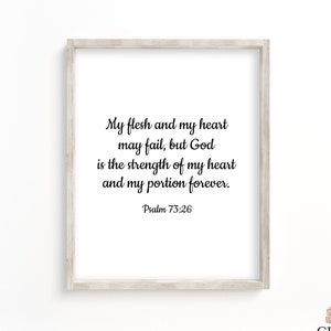 Bible Verse Art Printable - Psalm 73:26 - God is the strength of my heart - Christian Printable Wall Art - Bible Verse Gift - Christian Gift
