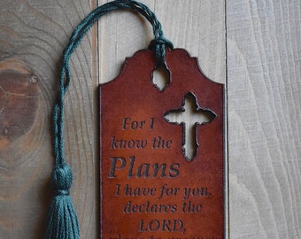 Christian Leather Bookmark with Tassel, Jeremiah 29:11 Bible Verse Bookmark, Leather Gifts, Christian Gifts, Bible Verse Gift, Made to Order