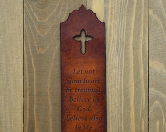 Christian Leather Bookmark, John 14:1 Bible Verse, NASB, Bible Verse Leather Bookmark, Christian Gifts, Scripture Gift, Bible Verse Gift