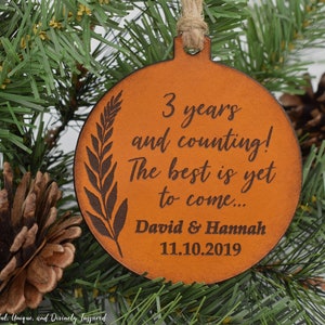 Personalized Anniversary Ornament - 3rd Anniversary Ornament - Leather Anniversary Gift - Personalized Leather Gift - Keepsake Ornament