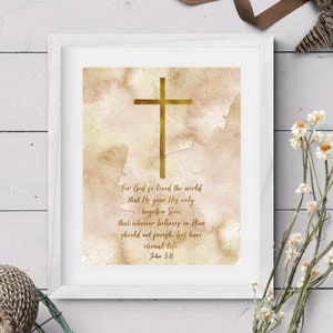 John 3:16 Bible Verse Art Printable -  For God so loved the world Printable - Christian Printable - Bible Verse Printable - Scripture Gift