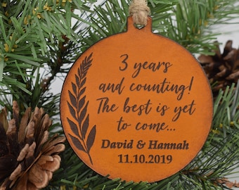 Personalized Anniversary Ornament - 3rd Anniversary Ornament - Leather Anniversary Gift - Personalized Leather Gift - Keepsake Ornament