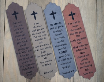 Bible Verse Bookmark, Engraved Eternal Flame Cross Faux Leather Bookmark - Christian Gifts -  Christian Bookmark - Made to Order