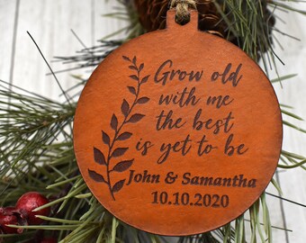 Personalized Anniversary Ornament - 3rd Anniversary Ornament - Couple Gift - Christmas Ornaments - Leather Gifts - Keepsake Ornament