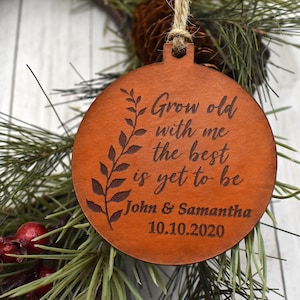 Personalized Anniversary Ornament - 3rd Anniversary Ornament - Couple Gift - Christmas Ornaments - Leather Gifts - Keepsake Ornament