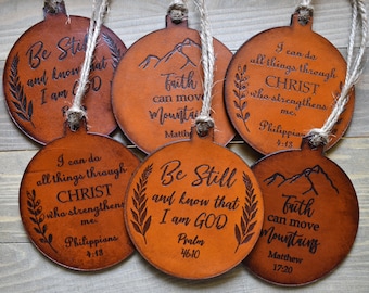 Bible Verse Ornament - Christian Leather Ornament - Ornaments - Christmas Ornaments - Christian Gifts - Christmas Gifts - Handmade