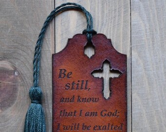 Leather Bookmark - Bible Verse Bookmark with Psalm 46:10 - Be still and know - Christian Bookmark with Tassel - Leather Gift - Made to Order