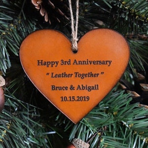 Personalized Anniversary Ornament - 3rd Anniversary Gift -  Leather Anniversary - Christmas Ornaments - Personalized Gift - Leather Together