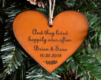 Personalized Leather Anniversary Ornament – 3rd Anniversary Gift - And they lived happily ever after - Leather Gifts