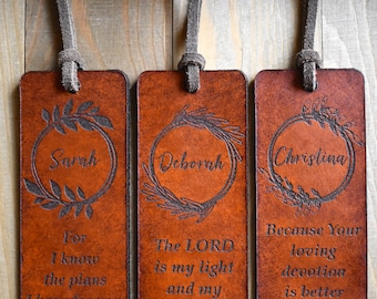 Personalized Christian Gifts for Women - Bible Verse Leather Bookmark with Tassel - Leather Gifts - Christian Gifts - Personalized Bookmark