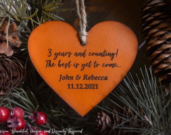 Personalized Leather Anniversary Ornament – 3rd Anniversary Gift - Years and Counting Ornament