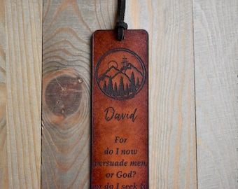 Personalized Christian Gifts for Men - Bible Verse Leather Bookmark with Tassel - Galatians 1:10 - Christian Gifts - Bible Verse Gifts