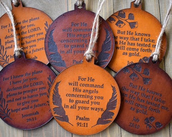 Bible Verse Ornament - Christian Leather Ornament - Ornaments - Christmas Ornaments - Christian Gifts - Christmas Gifts - Handmade - Leather