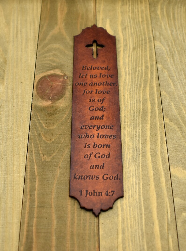 Leather Bookmark 1 John 47 Bible Verse Christian Leather Etsy