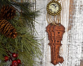 Personalized First Home Leather Key Ornament - Housewarming Gift - Personalized Leather Key Ornament -  Christmas Gift