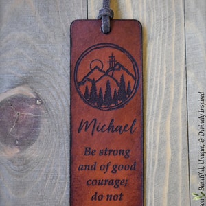 Personalized Christian Gifts for Men - Bible Verse Leather Bookmark with Tassel - Joshua 1:9 - Christian Gifts - Personalized Bookmark