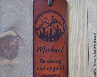 Personalized Christian Gifts for Men - Bible Verse Leather Bookmark with Tassel - Joshua 1:9 - Christian Gifts - Personalized Bookmark