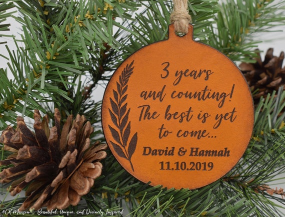 Personalized Anniversary Ornament - 3rd Anniversary Ornament - Leather Anniversary Gift - Personalized Leather Gift - Keepsake Ornament