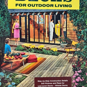 Cómo construir TERRAZAS para vivir al aire libre. Libro de diseño paisajístico moderno de mediados de siglo de 1963.