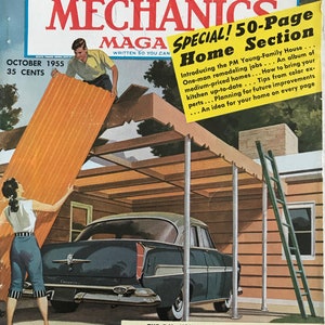 Populair Mechanics Magazine Oktober 1955 Midcentury Modern House Plans Kitchen Design Carport Carport Vintage Home Verfkleuren