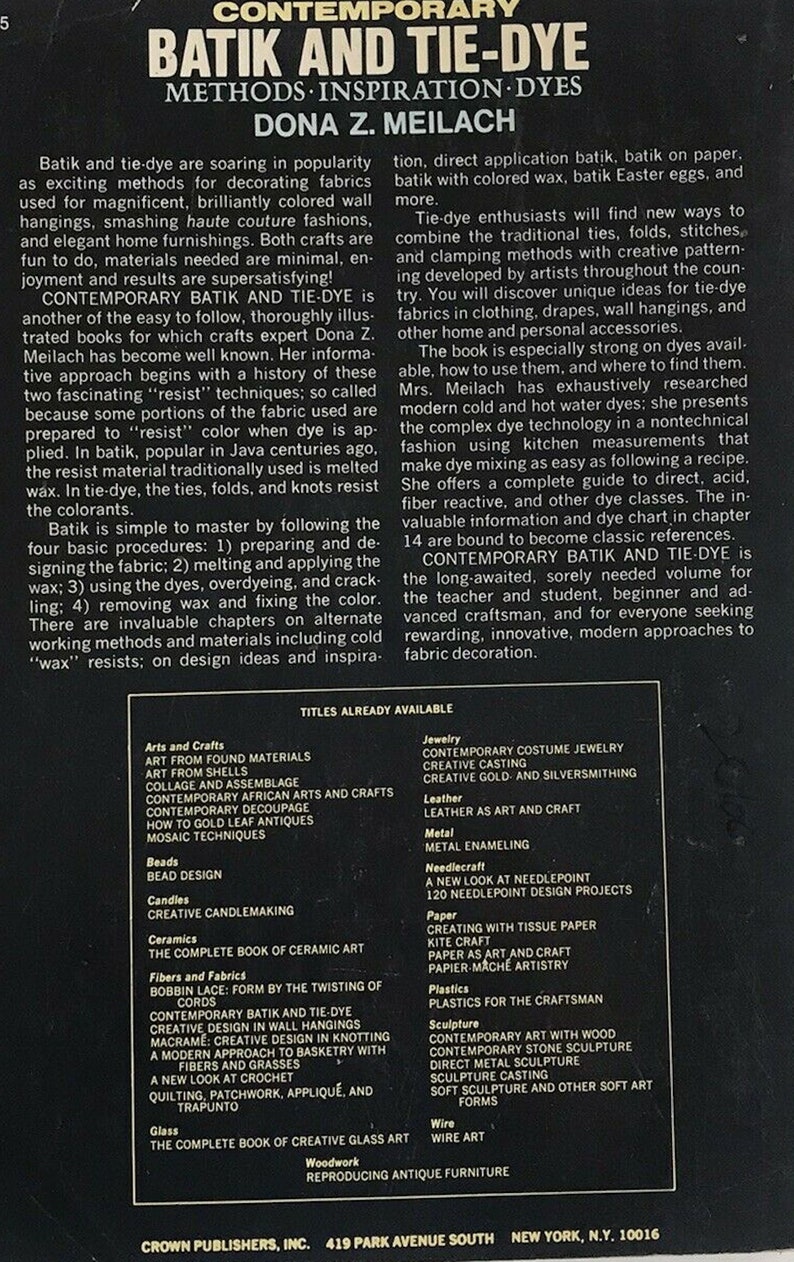 Contemporary Batik and Tie-Dye: Methods, Inspiration, Dyes Dona Z Meilach 1973 How To Art Design book image 2