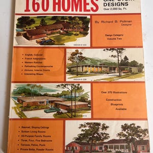 160 woningen One Story-ontwerpen van meer dan 2000 vierkante voet Richard Pollman Home Planners vintage huisplannen boek 1972 moderne boerderij uit het midden van de eeuw