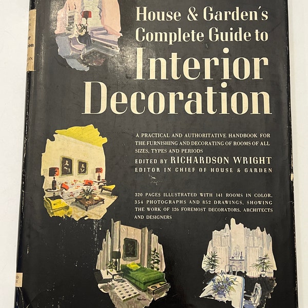 Casa y jardín Guía completa para la decoración de interiores 1947 Libro de decoración Art Déco moderno de mediados de siglo HC/DJ