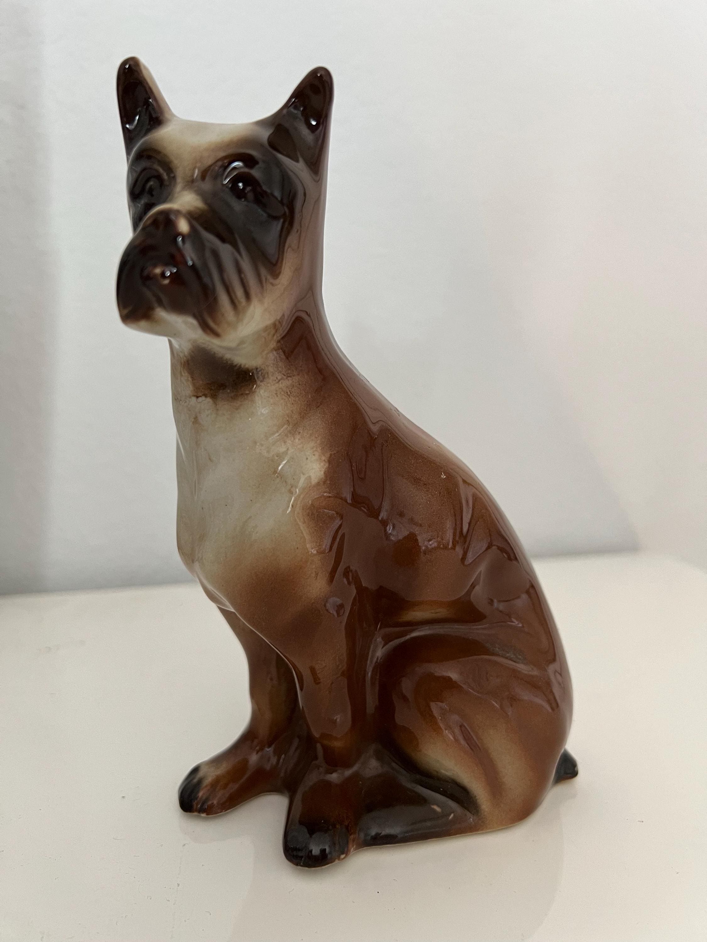 ヴィンテージ ボクサー犬 置物 陶器 磁器 置物 犬 ペット 愛好家