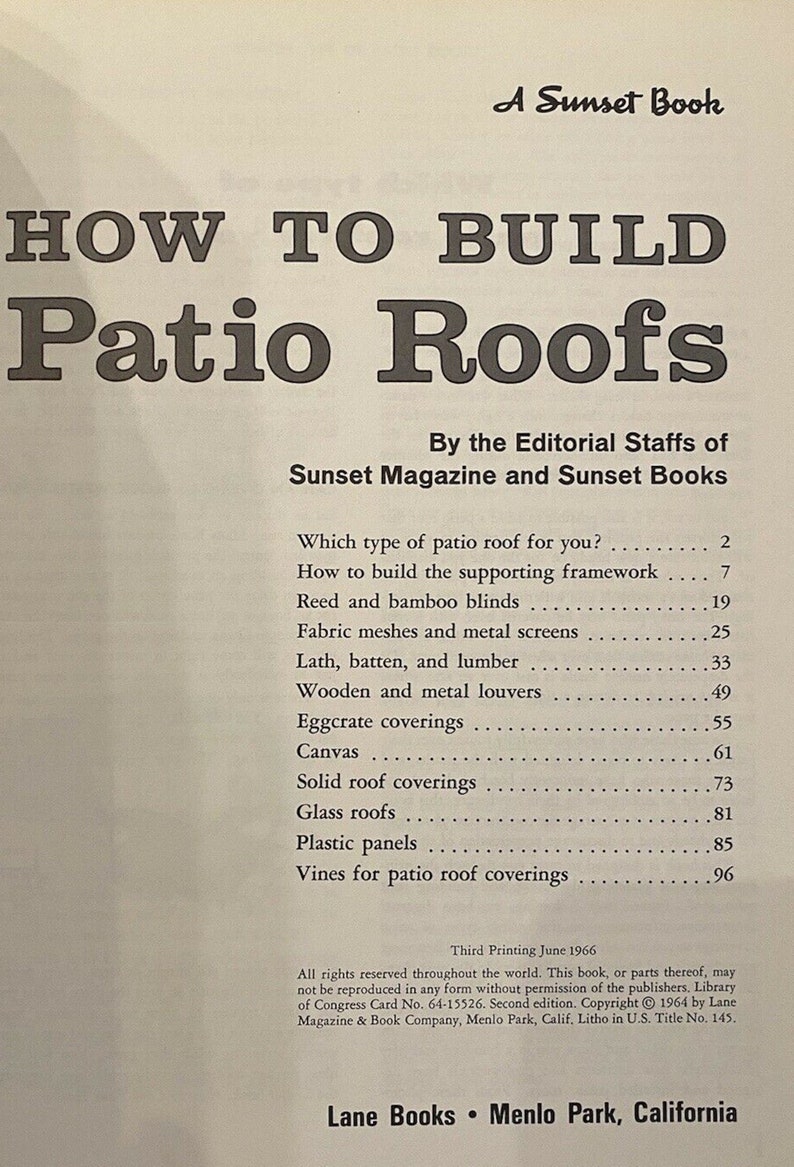 How to Build Patio Roofs A Sunset Book 1964 Mid Century Modern Etsy